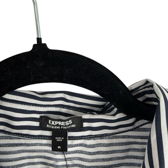 Express Boyfriend Portofino Blue Striped Button Front Blouse Career Womens XL - Picture 3 of 6